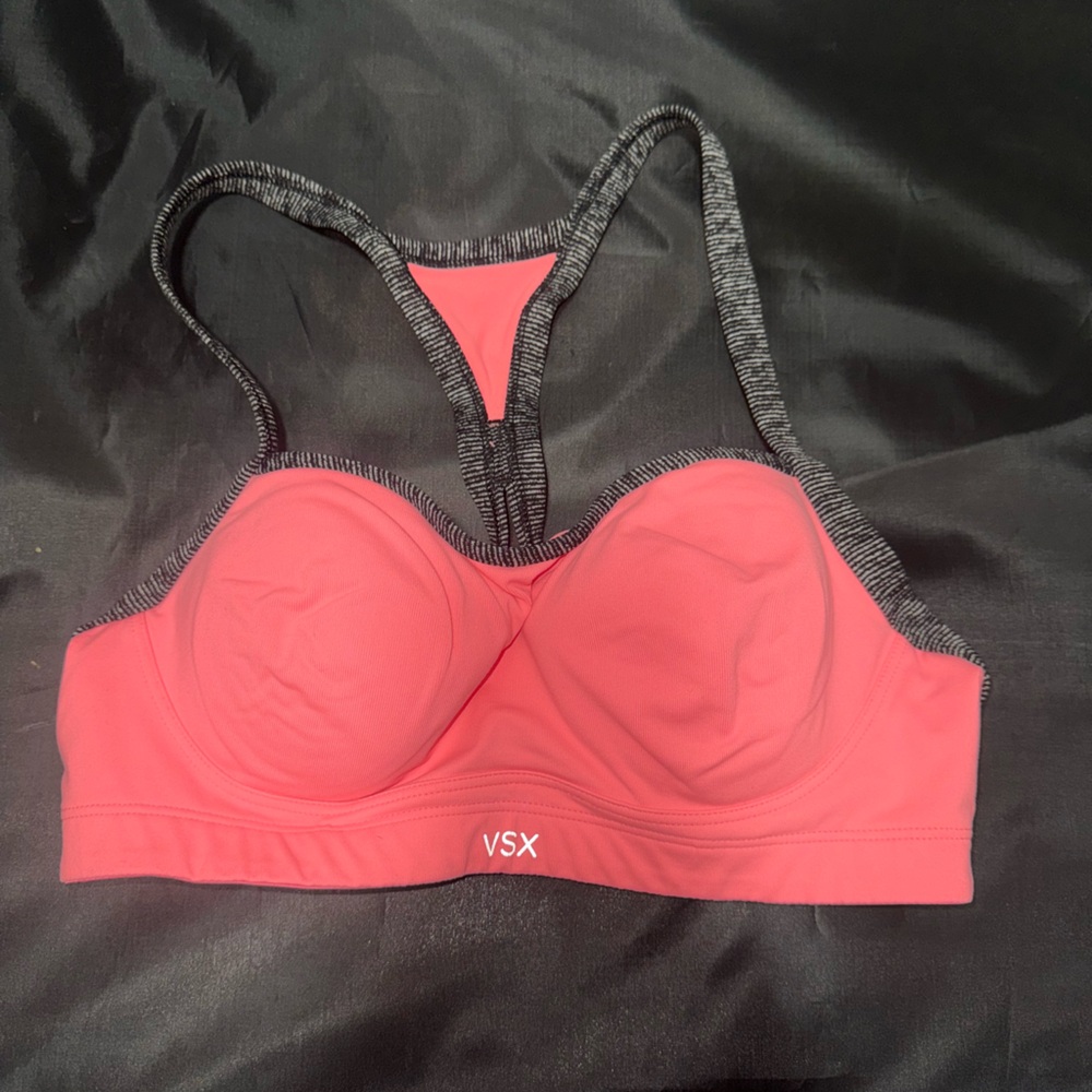 VSX Coral and grey sports bra racer back Victoria secret sport 34c